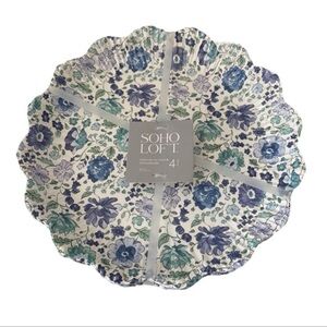 Shabby Chic Blue Purple Flowers Dinner Plate Floral Melamine 10” Set Of 4